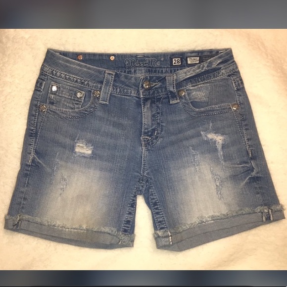 Miss Me Distressed Jean Shorts | Size 28 |  Bling - Picture 2 of 8